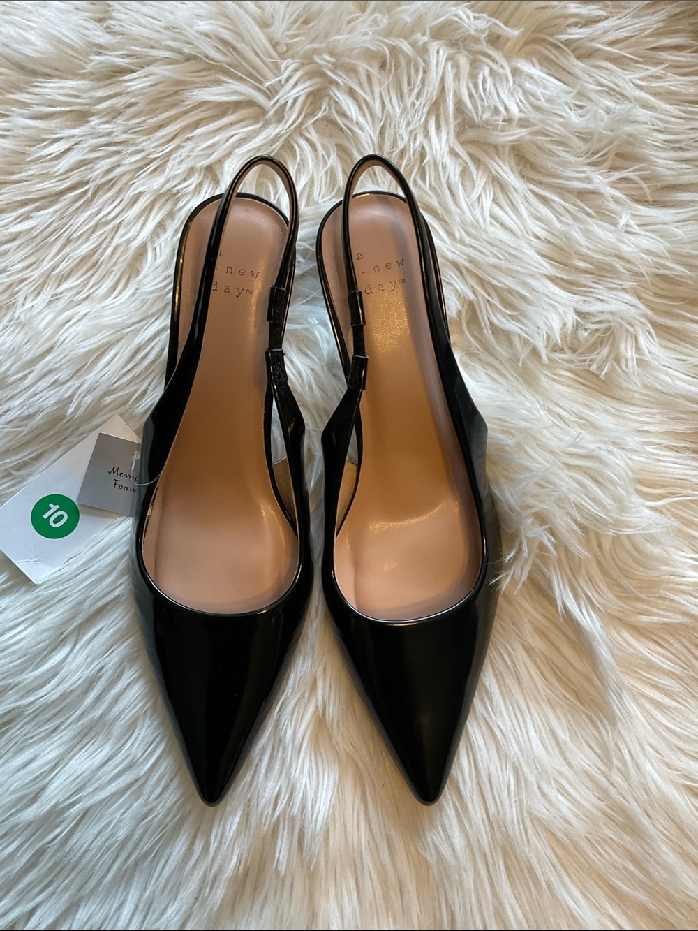 A New Day Aubrey Black Pointed Toe Slingback Kitten Heels Pump Size 10 NWT